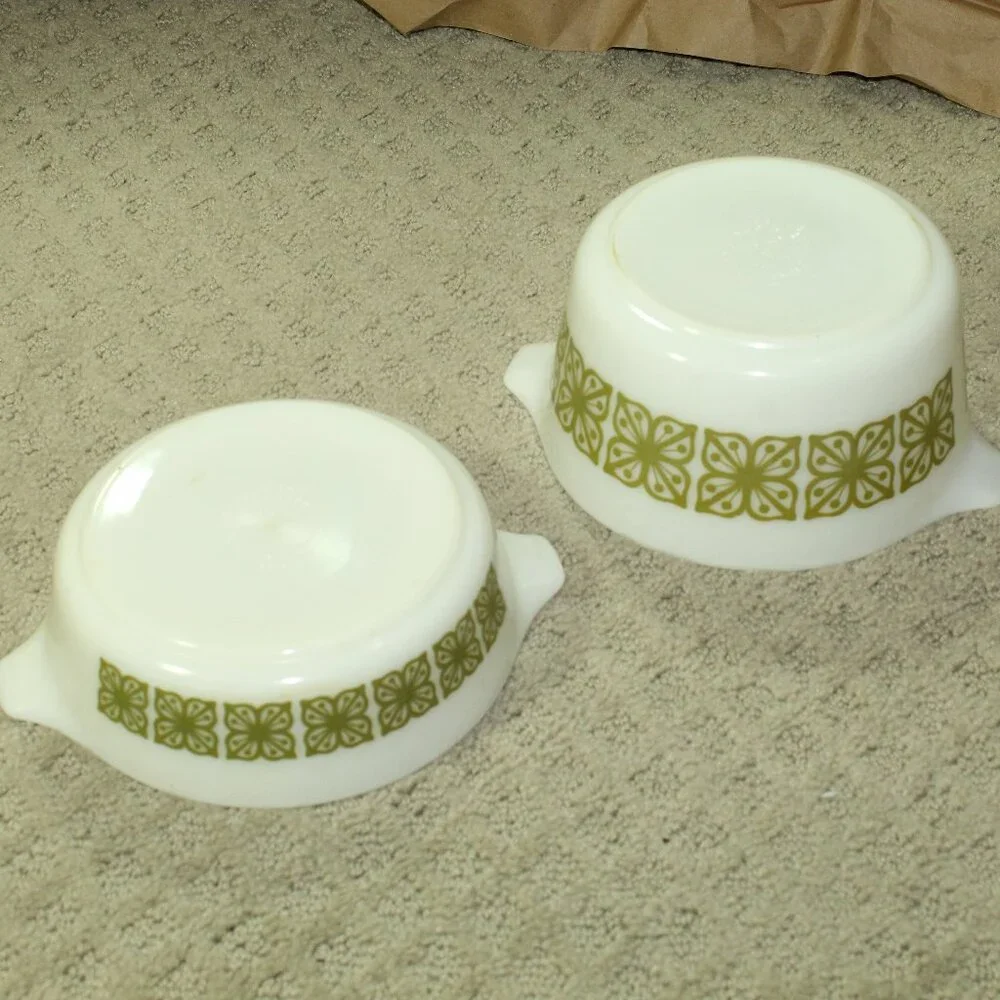Pyrex Verde Autumn Floral Square Flowers 471 / 473 Casserole Set of 2 No Lid